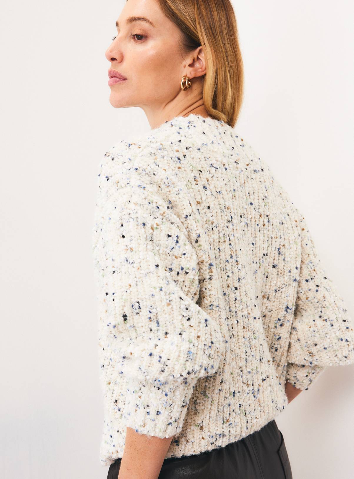 Multi-Coloured Fancy Yarn Popcorn V-Neck Jumper S - Image 4